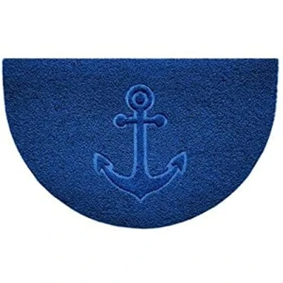 Image of Nicoman Embossed Halfmoon Half Circle Door Mat Dirt Trapper Jet Washable Doormat 70x44cm (Blue, ANCHOR Shape) Use on Carpet ONLY