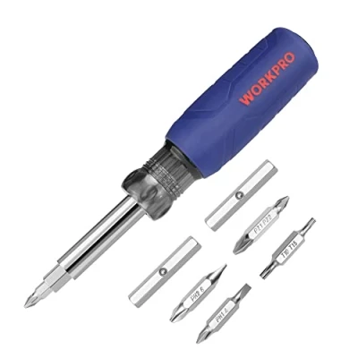 Image of WORKPRO 11 in 1 Multi bit Screwdriver, Reversible Screwdriver with Phillips/Slotted/Torx/Pozidriv, 4 Interchangeable Multibits and 3 Sockets for DIY, Repair