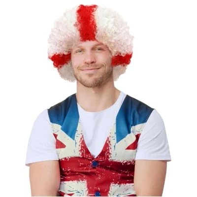 Image of Smiffys England Afro Wig, St George Fancy Dress, Adult Dress Up Wigs