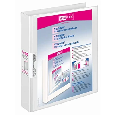 Image of Veloflex VELODUR Presentation Binder White Polypropylene (PP) (Polypropylene Ring Binders, A4, White, 300 Sheets, 80 g/m², 3 cm)