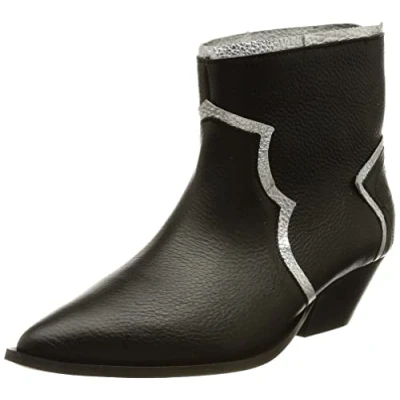 Image of L37 HANDMADE SHOES Women&#039;s Here Comes The Rain Ankle Boot, Black Silver, 8 UK