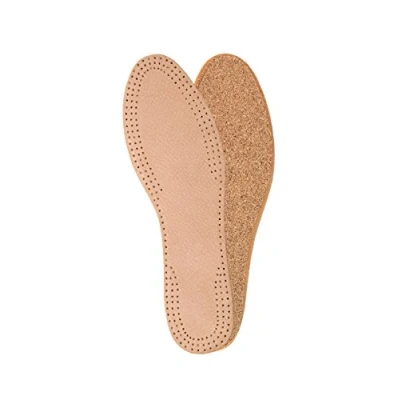 Image of Natural Leather Insoles for Men with Cork Underlayer, Inserts, Replacement Shoes, Boots. Size (Man/UK 6 / EUR 40 Bottom)