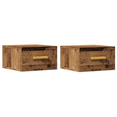Image of vidaXL Wall mounted Bedside Cabinets Old Wood Set of 2 Floating Tables Engineered 35x35x20 cm Bedroom Storage