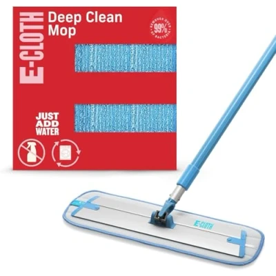 Image of E Cloth Deep Clean Mop, Microfibre Mop for Floor Cleaning, Great Hardwood, Laminate, Tile and Stone Flooring, Washable Reusable, with Telescopic Handle, Blue &amp; Silver, 1 Pack
