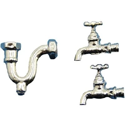 Image of Melody Jane Dolls House Taps &amp; U Bend Pipe and Spigots Miniature Kitchen Sink Accessory 1:12