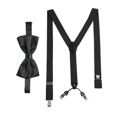 Image of Massi Morino braces with bow tie set Black for men and women I Y shape elastic extra strong clips 3,5cm wide adjustable length Pre tied suit