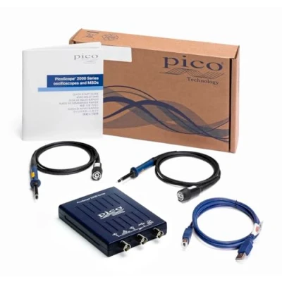 Image of Pico Technology PicoScope 2205A Oscilloscope 2 Analogue Channels, 25 MHz, 16 kS USB PC Kit, Benchtop Scope with Probes, PS7 Software and Waveform Generator