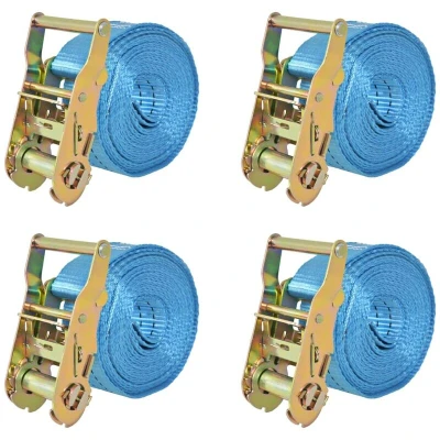 Image of vidaXL Ratchet Tie Down Straps 4 pcs 2 Tonnes 6mx38mm Blue
