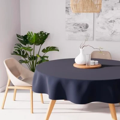 Image of Soleil d &#039;Ocre Alix Anti Stain Round Tablecloth 180 cm polyester, marine, 180x180