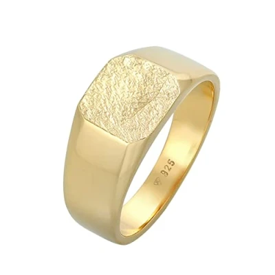 Image of Kuzzoi 0603652321 Men&#039;s Signet Ring Square Matt in 925 Sterling Silver Gold Plated Classic Solid 11 mm Wide Golden for Men Size 60 66, 62,