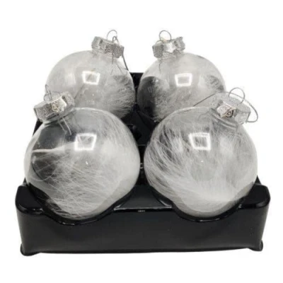 Image of FabFinds 4 Pcs Luxurious White Feather Christmas Baubles for Tree Decoration (8cm)