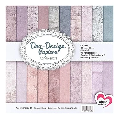 Image of Ideen mit Herz Duo Design Paper Pad, 20 Sheets, Square, 25 x cm, 250 g/m², Printed Both Sides, Condolence 01, Craft Supplies