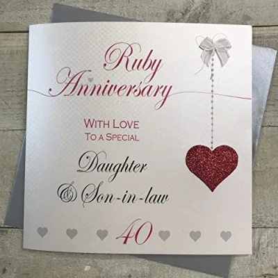 Image of White Cotton Cards Daughter &amp; Son in law Large Anniversary Card, Hanging Hearts Design, Handmade (XLLa40D)