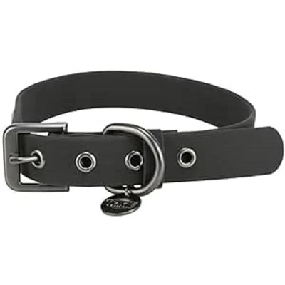 Image of TRIXIE CityStyle 1971601 Dog Collar M L: Neck Circumference 40 47 cm/25 mm Black PVC for Small Medium Dogs, Adjustable, Water Repellent &amp; Wipe Clean