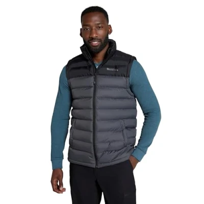 Image of Mountain Warehouse Seasons Mens Padded Gilet Water Resistant Gilet, Body Warmer, Lightweight Jacket, Easy to Store Coat for Spring Summer Travelling, Walking Grey XS