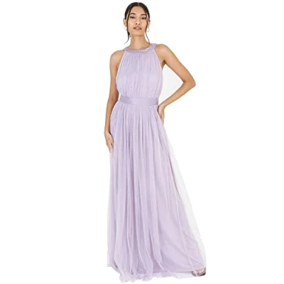 Image of Anaya with Love Women&#039;s Ladies Maxi for Women Halter Neck Long Sleeveless Belt a Line Evening Gown Ball Prom Wedd Dress, Dusty Lilac, 14 UK