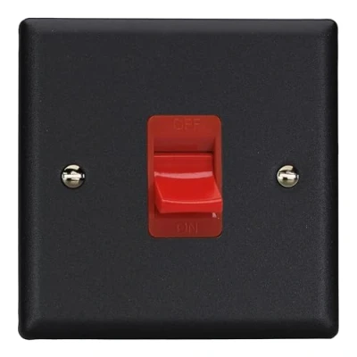 Image of Varilight 45A Cooker Switch (Single Plate, Red Rocker) Matt Black