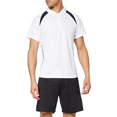 Image of Spiro Men&#039;s Team Spirit Polo T Shirt White/Navy, 2X Large