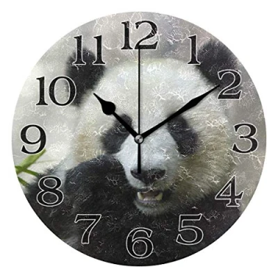 Image of linomo Cute Animal Panda Wall Clock Decor, Silent Non Ticking Round Quiet for Kitchen Living Room Bedroom Bathroom Office