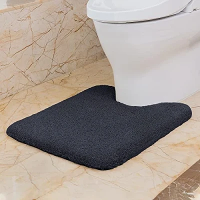 Image of VANZAVANZU Non Slip Toilet Mat Thickened Pedestal for Absorbent Ultra Soft Bathroom Rug Fluffy Microfiber Bath Mat, Quick drying, Machine Washable 50 x 60cm U Shape (Black)