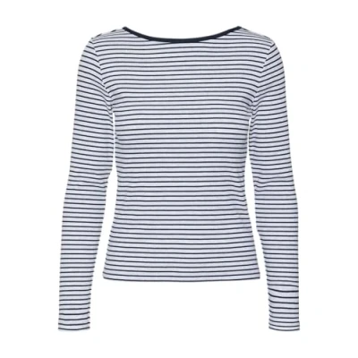 Image of VERO MODA Women&#039;s Vmchloe Ls 2way Short Top Go Noos Longsleeve T Shirt, Light Grey Melange/Stripes: Navy Blazer, XS