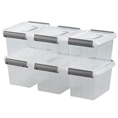 Image of Jandson Small Clear Storage Box, Latching Bin Container with Gray Handle, Pack of 6
