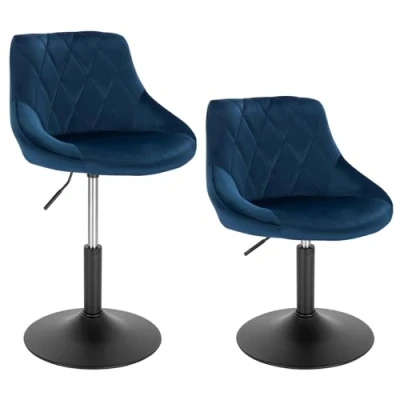 Image of WOLTU Dressing Stool Swivel Velvet Modern Breakfast Dining Chairs set of 2 Adjustable Blue for Kitchen Counter Clinic Seat height: 42 58cm, BH242bl UK