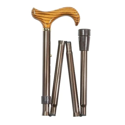 Image of Brown Adjustable Folding Walking Stick with Ash Handle