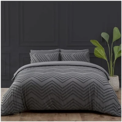 Image of GC GAVENO CAVAILIA Tufted Duvet Cover Double Bed Extra Soft Microfiber Bedding with Pillowcases Machine Washable Charcoal