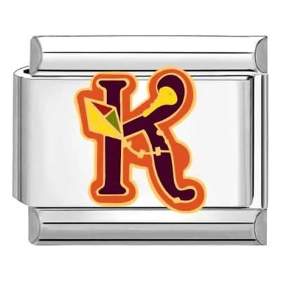 Image of Quiges 9mm Italian Style Charm Link Module Stainless Steel Colorful Alphabet Letter K for Bracelets