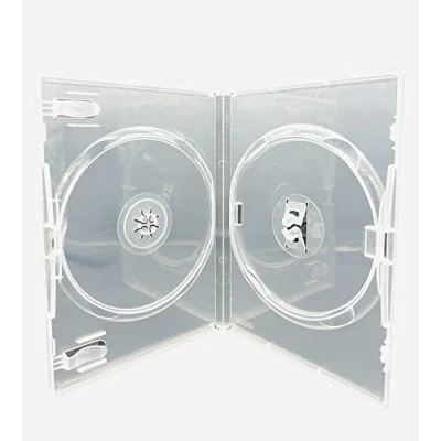 Image of 100 x Dragon Trading Clear Double CD DVD Blu Ray Disc Cases with A 14mm Spine and Outer Sleeve for Artwork Inlay