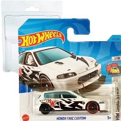 Image of Hot Wheels Honda Civic Custom HW Drag Strip 7/10 (172/250) HKH33 Short Card Mattel 2023 + Blister &amp; Protector Pack Friki Monkey