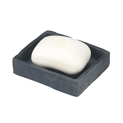 Image of Wenko 17922100 Soap dish Slate Rock stonelook, Plastic Polyresin, 11.2 x 2.7 9.4 cm, Grey Anthracite