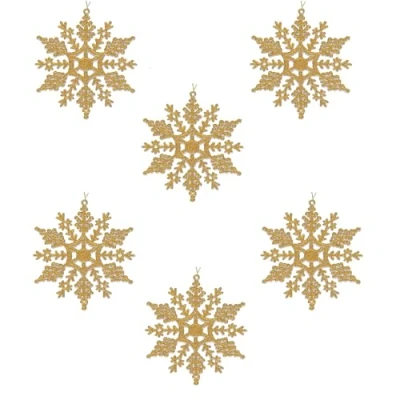 Image of Glitter Snowflake Christmas Decorations Pack of 6 10cm Hanging (Gold 5832)