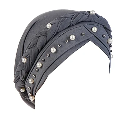 Image of JDYaoYing Twisted Braid African Turban for Women Headwrap Beanie Cap Hair Cover Hat Grey