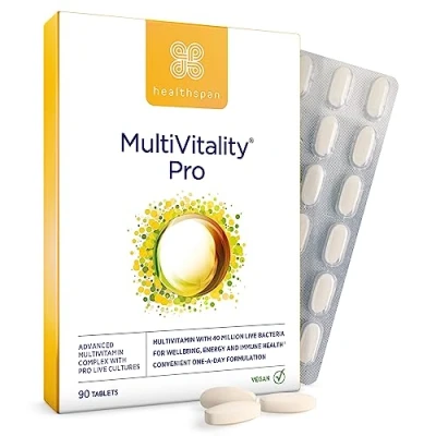 Image of Healthspan Multivitamin with Live Cultures (90 Tablets) Supports Immune Health Maintain Energy Levels &amp; Bacteria Added Vitamins C D3 Vegan