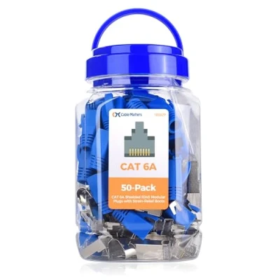 Image of Cable Matters 50 Pack Cat6A RJ45 Shielded Modular Plugs with Strain Relief Boots/Cat 6A Connectors