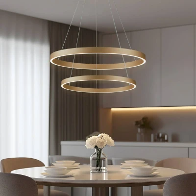 Image of Lucande Smart LED pendant light Yonam, gold, 2 bulb, Tuya