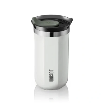 Image of WACACO Octaroma Lungo Vacuum Insulated Coffee Mug, Double Wall Stainless Steel Travel Tumbler with Drinking Lid, 10 fl oz(300ml), M Size, Ceramic White