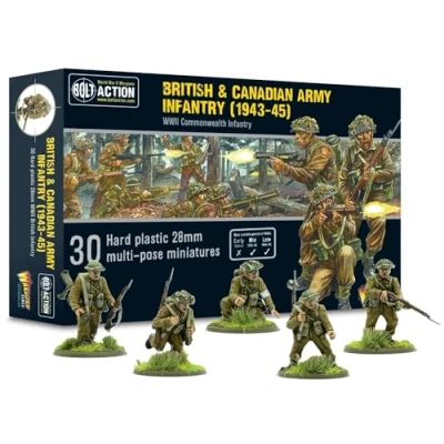 Image of Warlord Games British &amp; Canadian Army infantry (1943 45) 28mm Scale Plastic Miniatures for Bolt Action Highly Detailed World War 2 Table top Wargaming