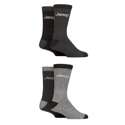Image of Mens 4 Pair Jeep Marl Regenerated Cotton Boot Socks Black / Charcoal 6 11