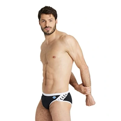 Image of Arena Men&#039;s Solid Color Icons Swim Briefs, Black (Black/White), 48