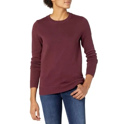 Image of Amazon Essentials Women&#039;s 100% Cotton Crewneck Sweater (Available in Plus Size), Burgundy, S