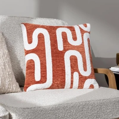 Image of Hoem Vardan Chenille Jacquard Filled Cushion Brown/White Size 45 cm x