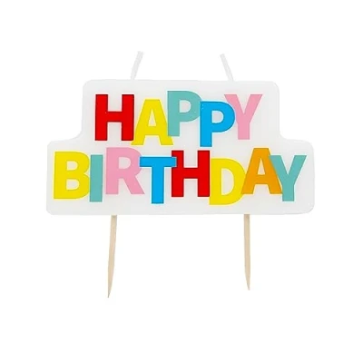 Image of Talking Tables Colourful Happy Birthday Block Candle with Wooden Stick Holders Unisex, Any Age Fun Cake Topper Decoration for Boys or Girls