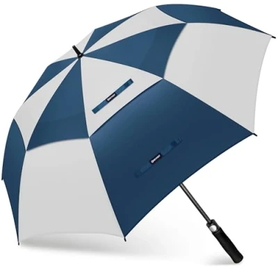 Image of KEYHOT Large Golf Umbrella Windproof Strong 68 Inch, Automatic Open, Double Canopy Vented for Men Women (White/Blue)