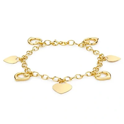 Image of Carissima Gold Women&#039;s 9 ct Yellow Heart Seven Charm 4 mm Belcher Chain Bracelet of Length 18 cm/7 Inch