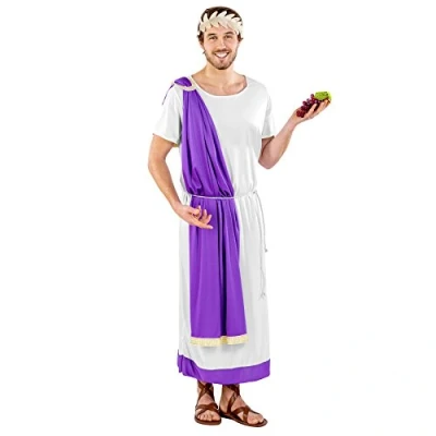 Image of dressforfun Men’s costume emperor Marcus Aurelius Long, white and comfortable robe with purple hem Elastic laurel wreath headband (XL No. 300217)