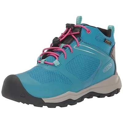 Image of KEEN Wanduro Mid Waterproof Hiking Boot, Fjord Blue/Fuchsia Purple, 7 UK Child