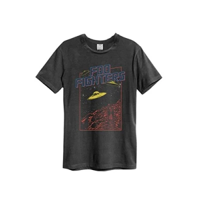 Image of Amplified Flying Saucers Foo Fighters Unisex Adult T Shirt (S) (Charcoal)